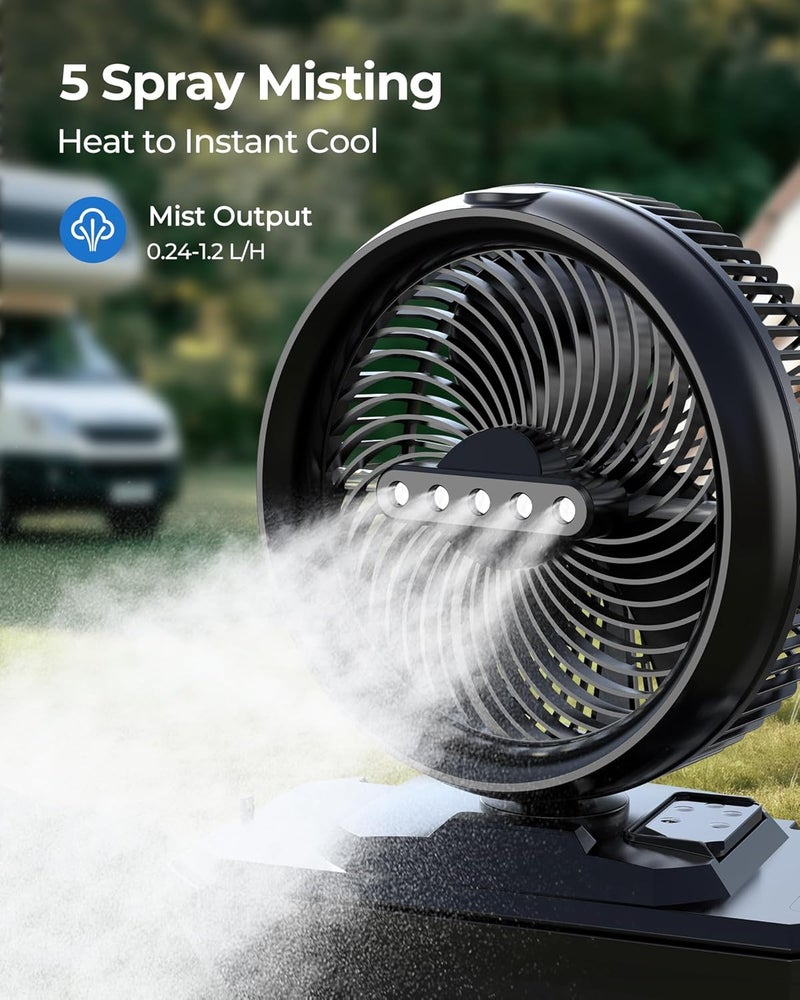 Koonie 10 Inch Camping Misting Fan 11L Tank, 20000mAh Cooling Battery Floor Fan with Remote, 4 Timers, 4 Speeds, 3 Mist Modes, 45°/90° Oscillation, 10° Tilt, Portable for Outdoors Patios, Travel - Image 2